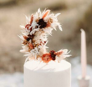 Autumnal Crescent Moon Dried Flower Wedding Cake Topper