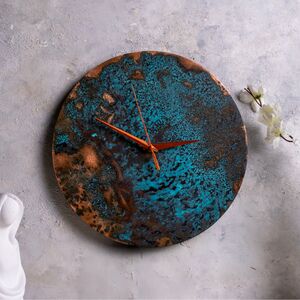 Copper Wall Clock With Verdigris Patina – 300 Mm Diameter