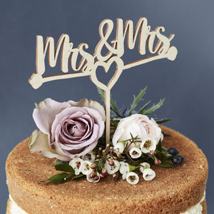 Mrs And Mrs Heart Wooden Wedding Cake Topper