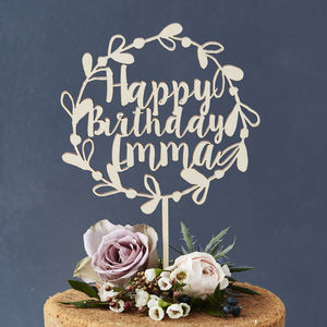 Personalised Floral Birthday Wooden Cake Topper