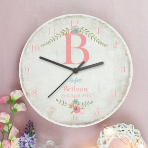 Personalised Floral Large Wooden Clock