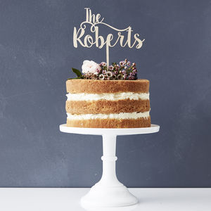 Romantic Personalised Surname Wooden Cake Topper