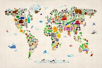 Animal Map of the World - Wall Art Print, 18x12
