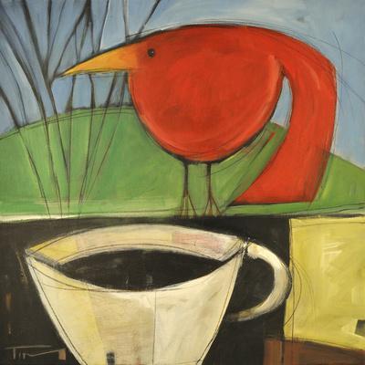 Coffee and Red Bird - Giclee Print, 16x16