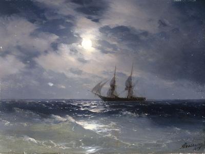 Sailing ship in the moonlight on a calm sea, 1874 - Giclee Print, 16x12 Sailing ship in the moonlight on a calm sea, 1874 - Giclee Print, 16x12