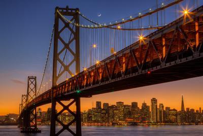 San Francisco Cityscape, Bay Bridge and Crescent Moon - Photographic Print, 18x12 San Francisco Cityscape, Bay Bridge and Crescent Moon - Photographic Print, 18x12
